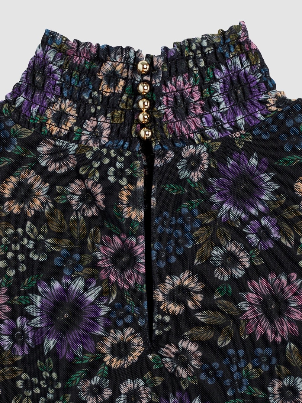 Sleeveless Mock-Neck Floral Cropped Jeans Top - Purple - Picture 8 of 10